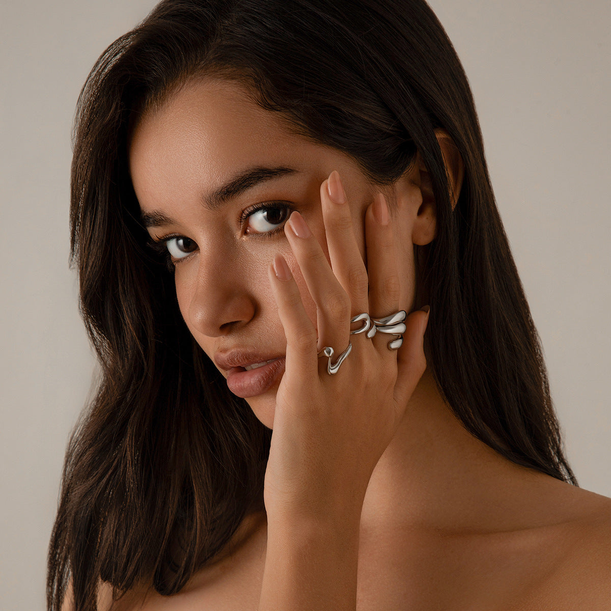 USD 7.70 - Geometric ring, open niche ring, index finger ring, curved lava metal ring
