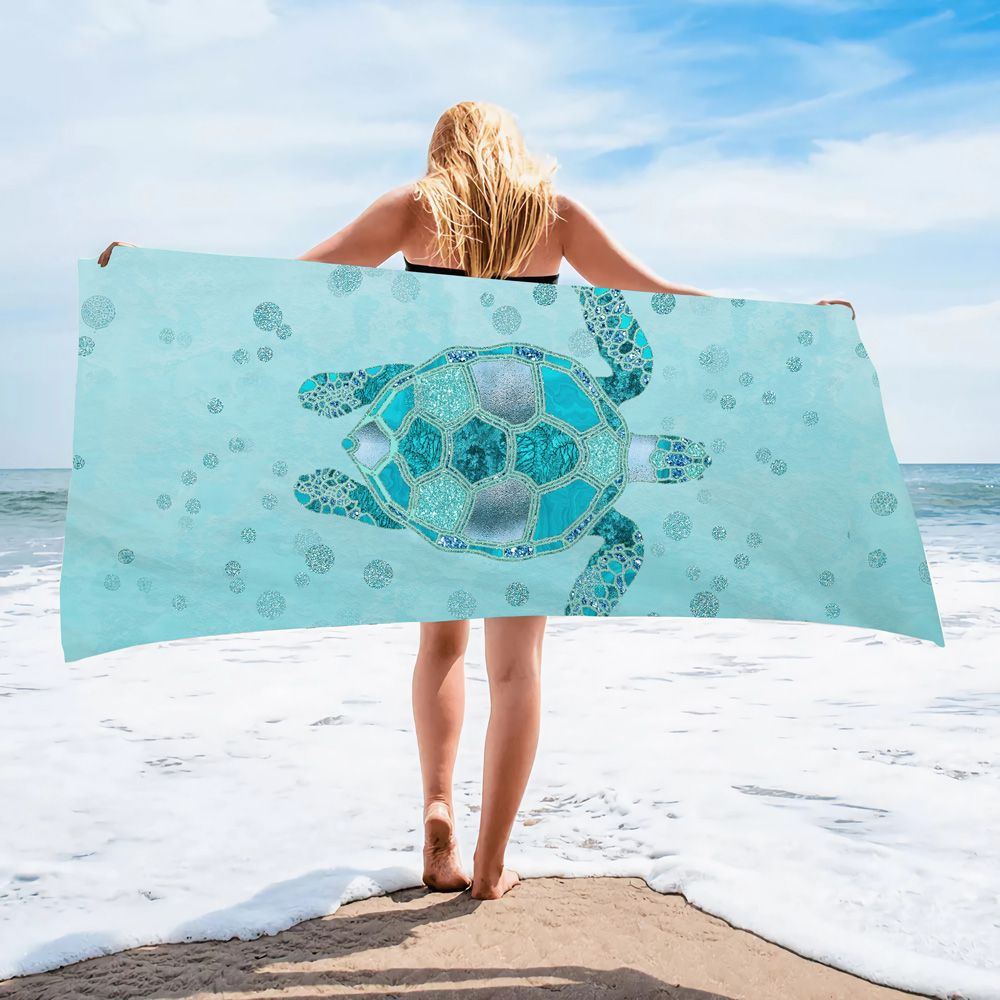 Serviette de plage en microfibre ultra-fine à motif de tortue marine – Serviette de bain double face à séchage rapide – Tapis de plage anti-sable