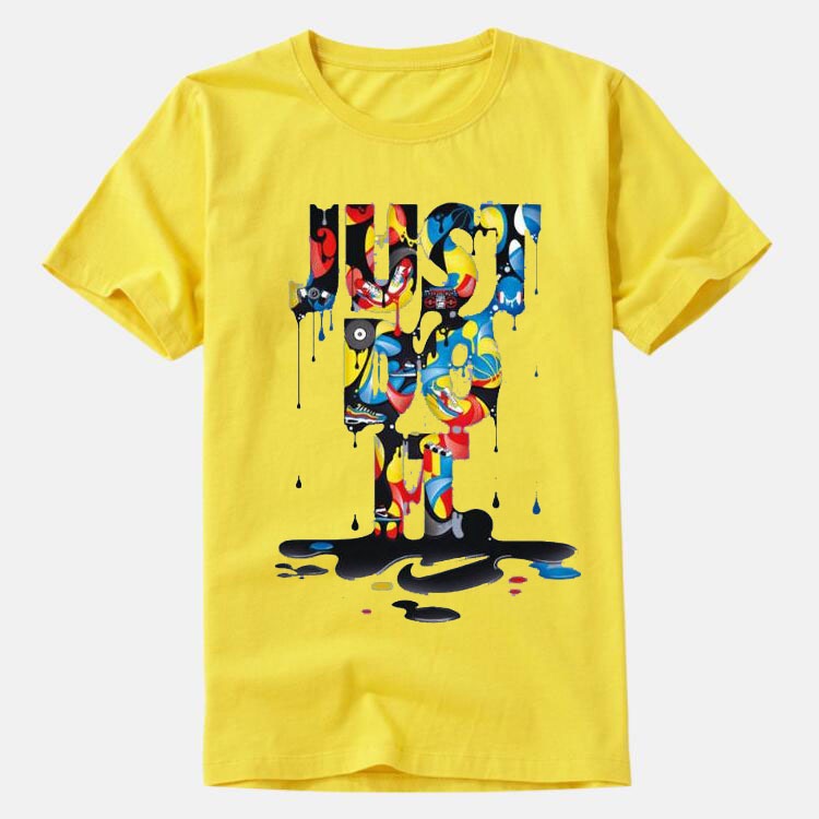 16,51 USD - T-shirt imprimé coloré à col rond pour hommes et femmes « JUST DO IT » ce qui signifie fais-le.