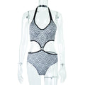 Maillot de bain une pièce femme printemps-été, imprimé sexy, col halter, taille ajourée, style tendance.