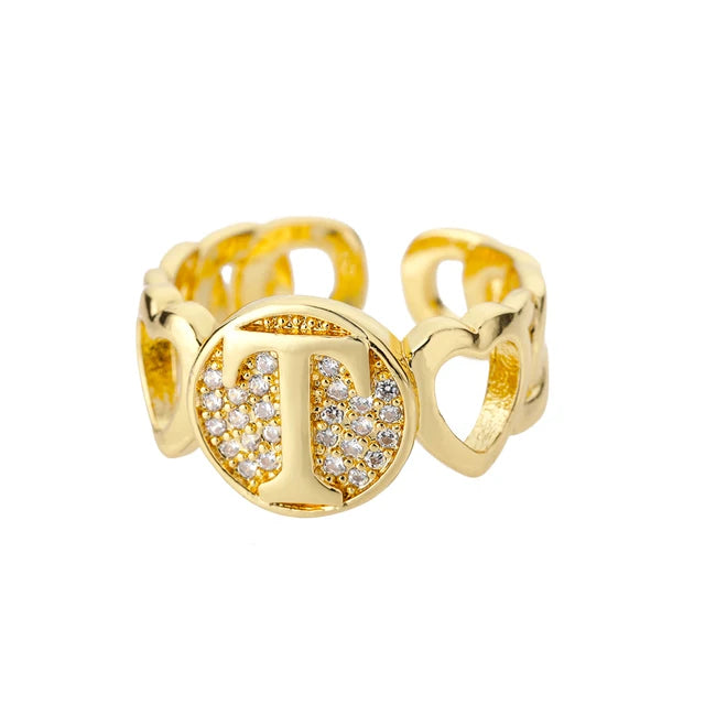 USD 7.92 - Women's Rainbow Zircon Initial Ring, Gold Stainless Steel, Adjustable, Bohemian Style. Couple Ring. Baguette Style Jewelry.