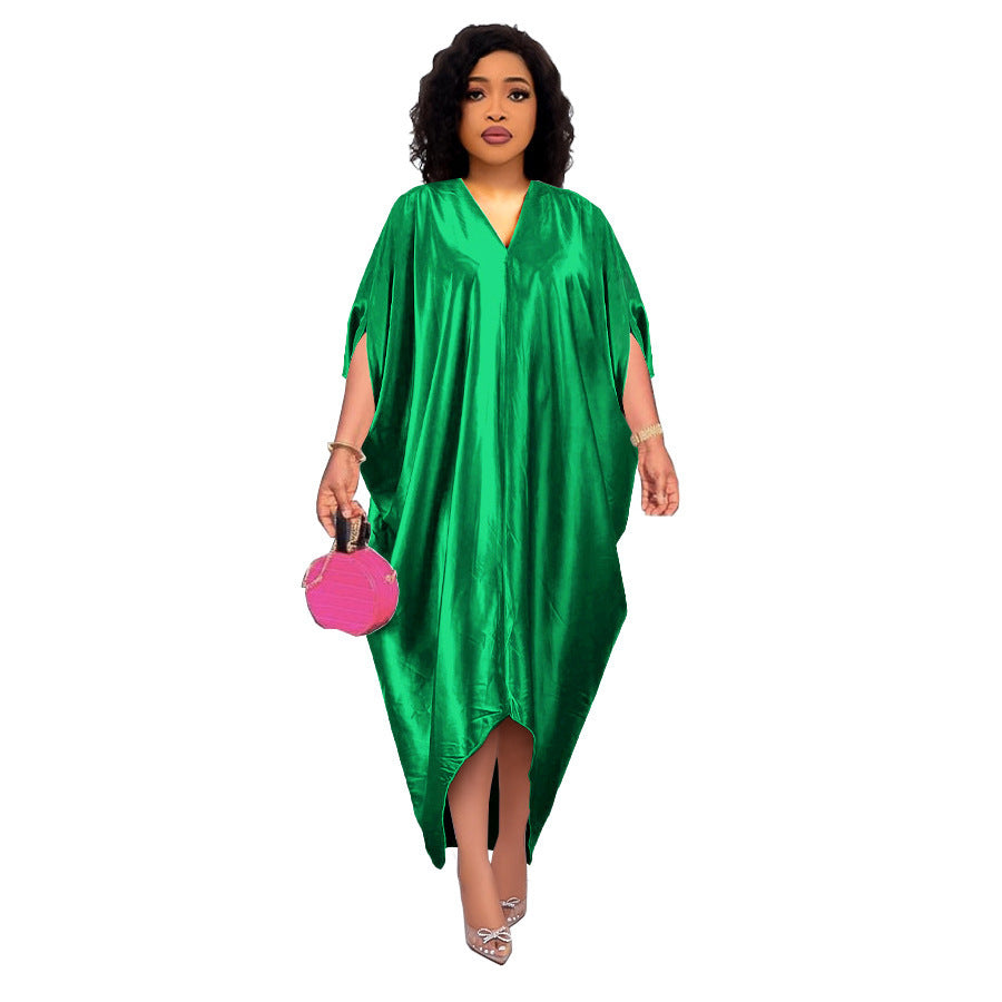 Robe grande taille pour femme, style africain, couleur unie et col en V (collection printemps)