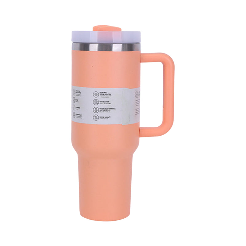 Gobelet isotherme de 1,2 L avec paille, poignée et couvercle – Acier inoxydable, boissons chaudes et froides, compatible avec les porte-gobelets de voiture