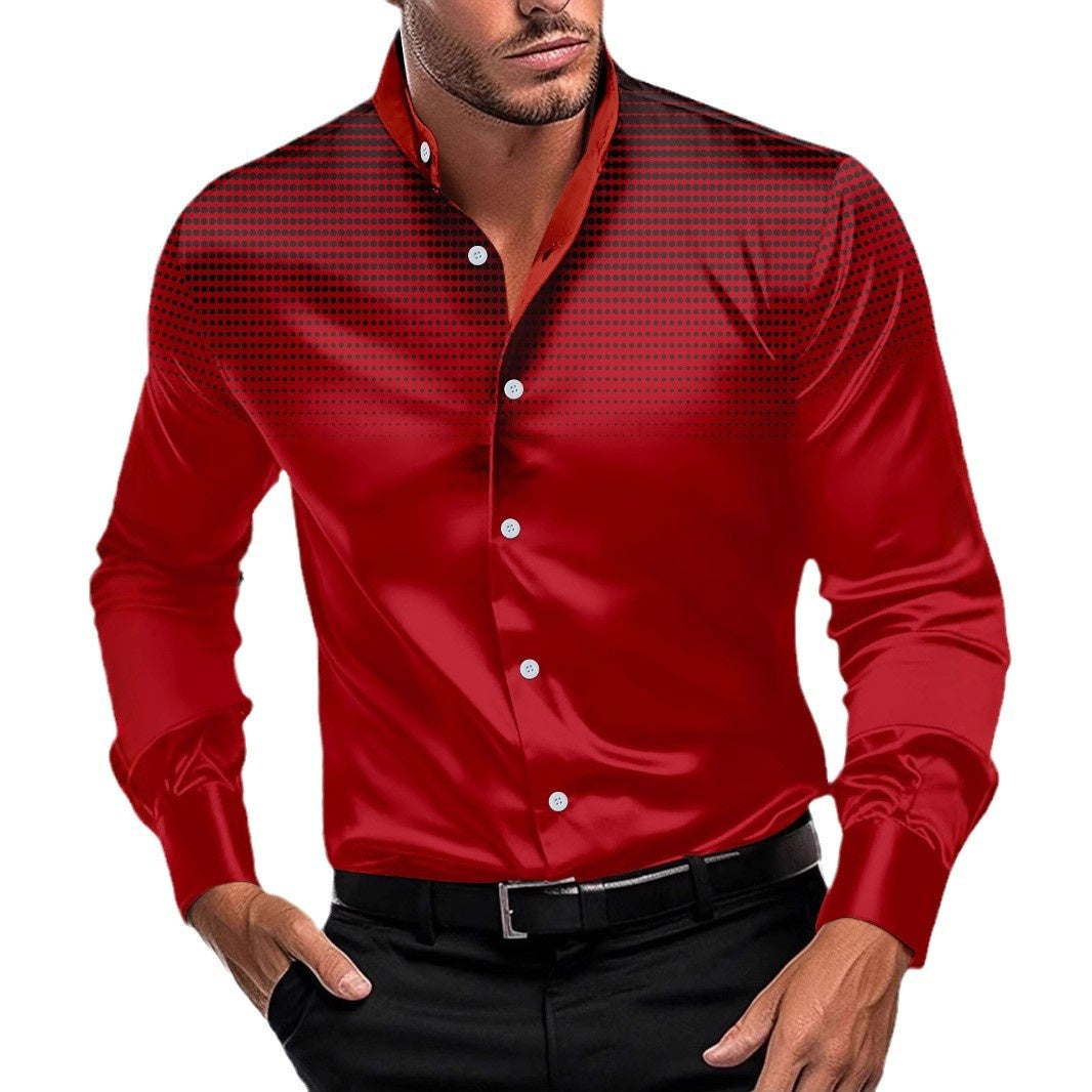33.76 USD Chemise décontractée pour homme à col montant et manches longues, imprimée de pois ronds sur toutes les faces.
