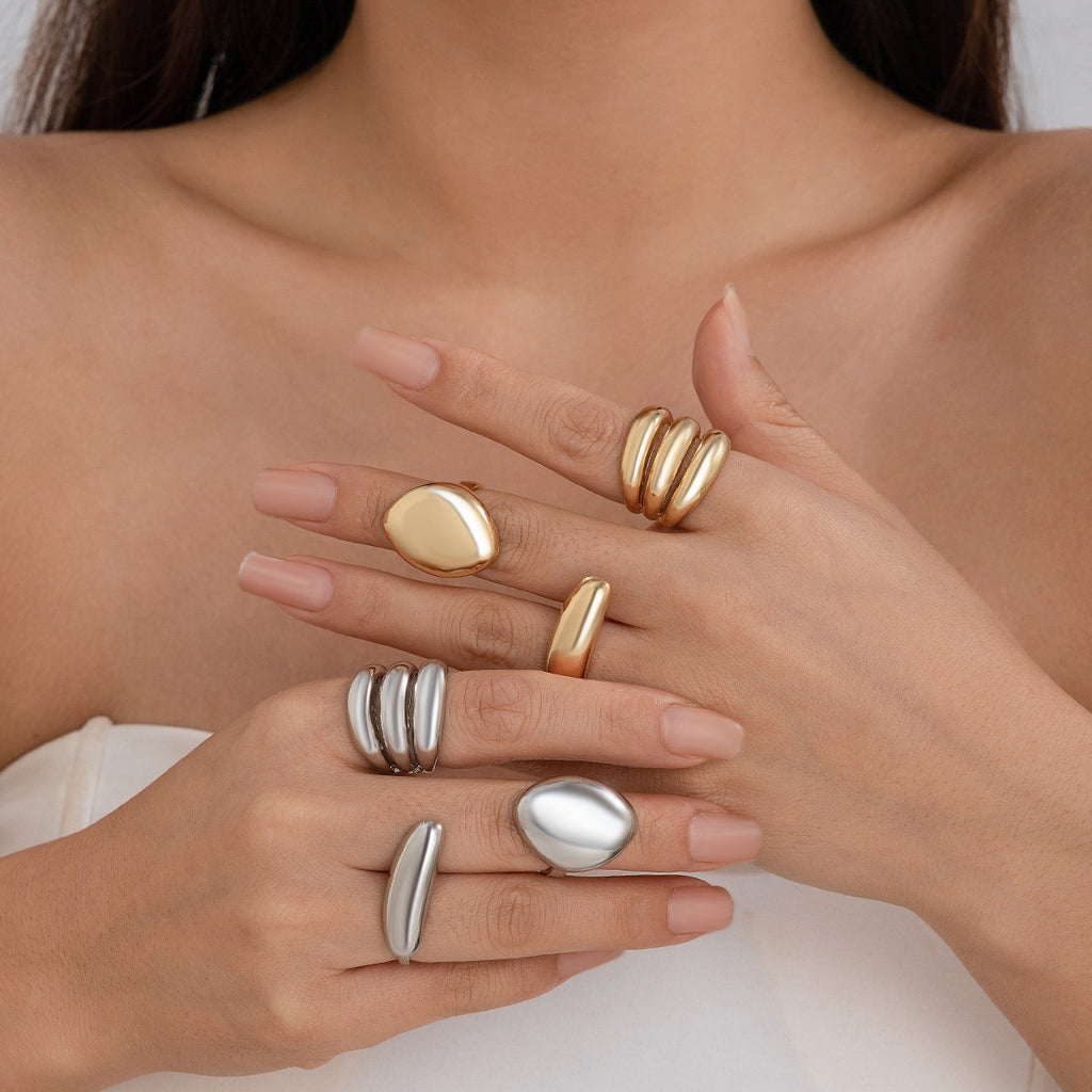 USD 7.70 - Geometric ring, open niche ring, index finger ring, curved lava metal ring