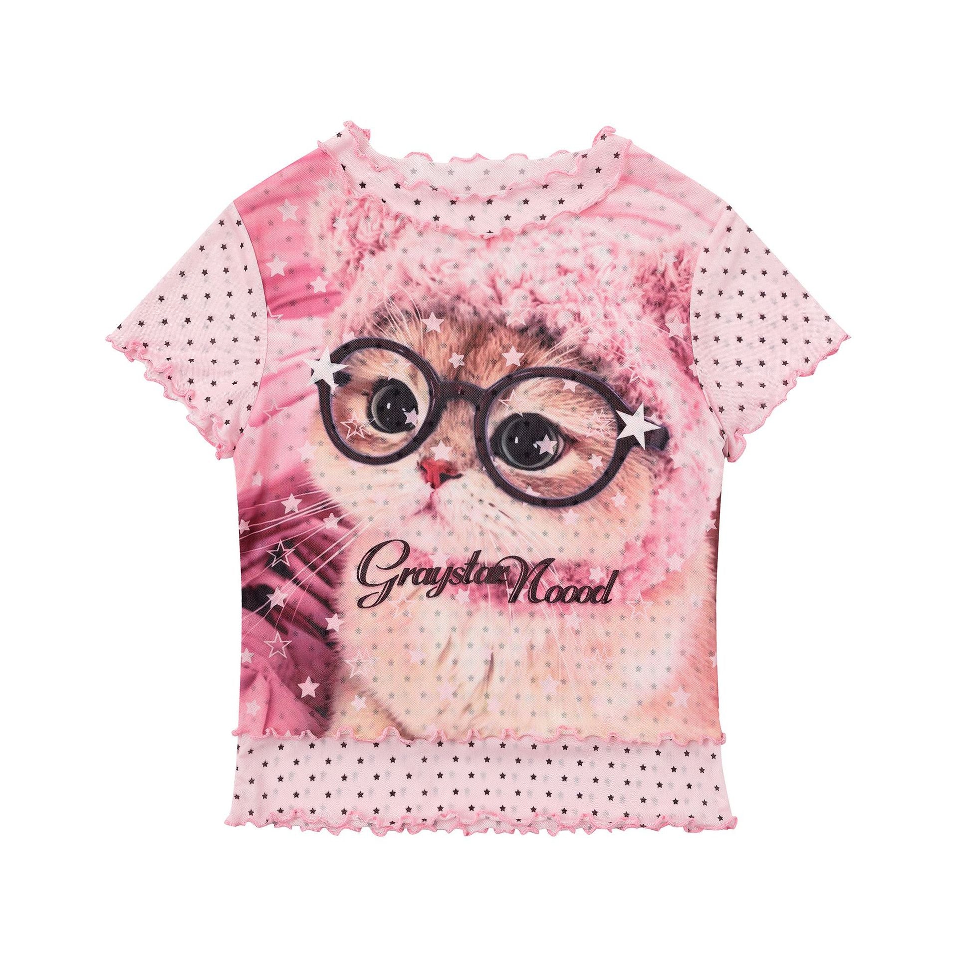 Sweet Style Cartoon Graffiti Colorful Plaid Ruffle T-shirt