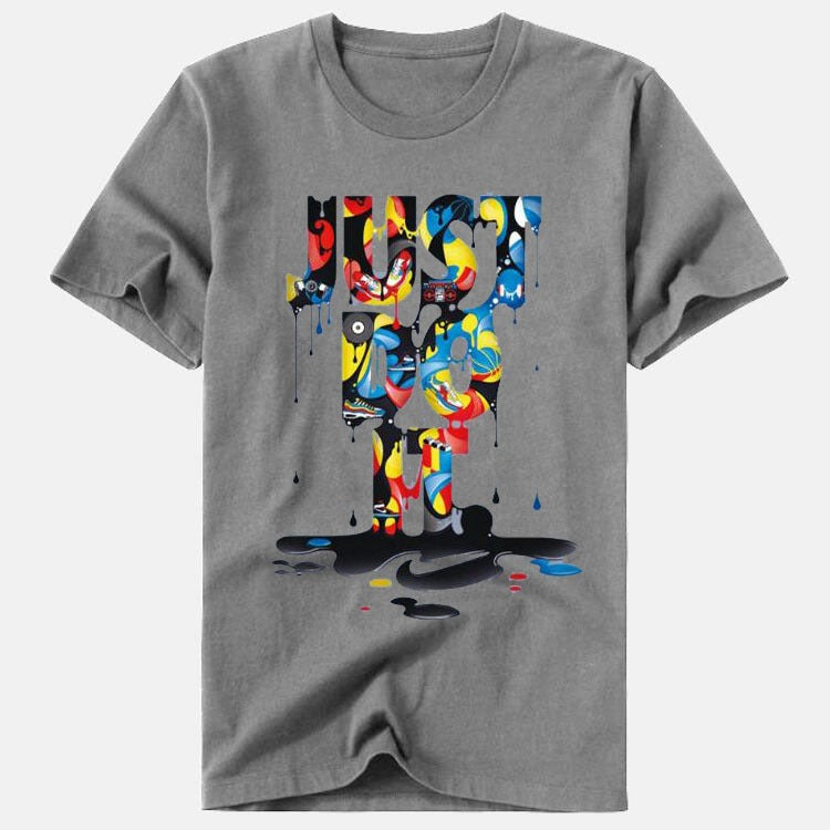 16,51 USD - T-shirt imprimé coloré à col rond pour hommes et femmes « JUST DO IT » ce qui signifie fais-le.
