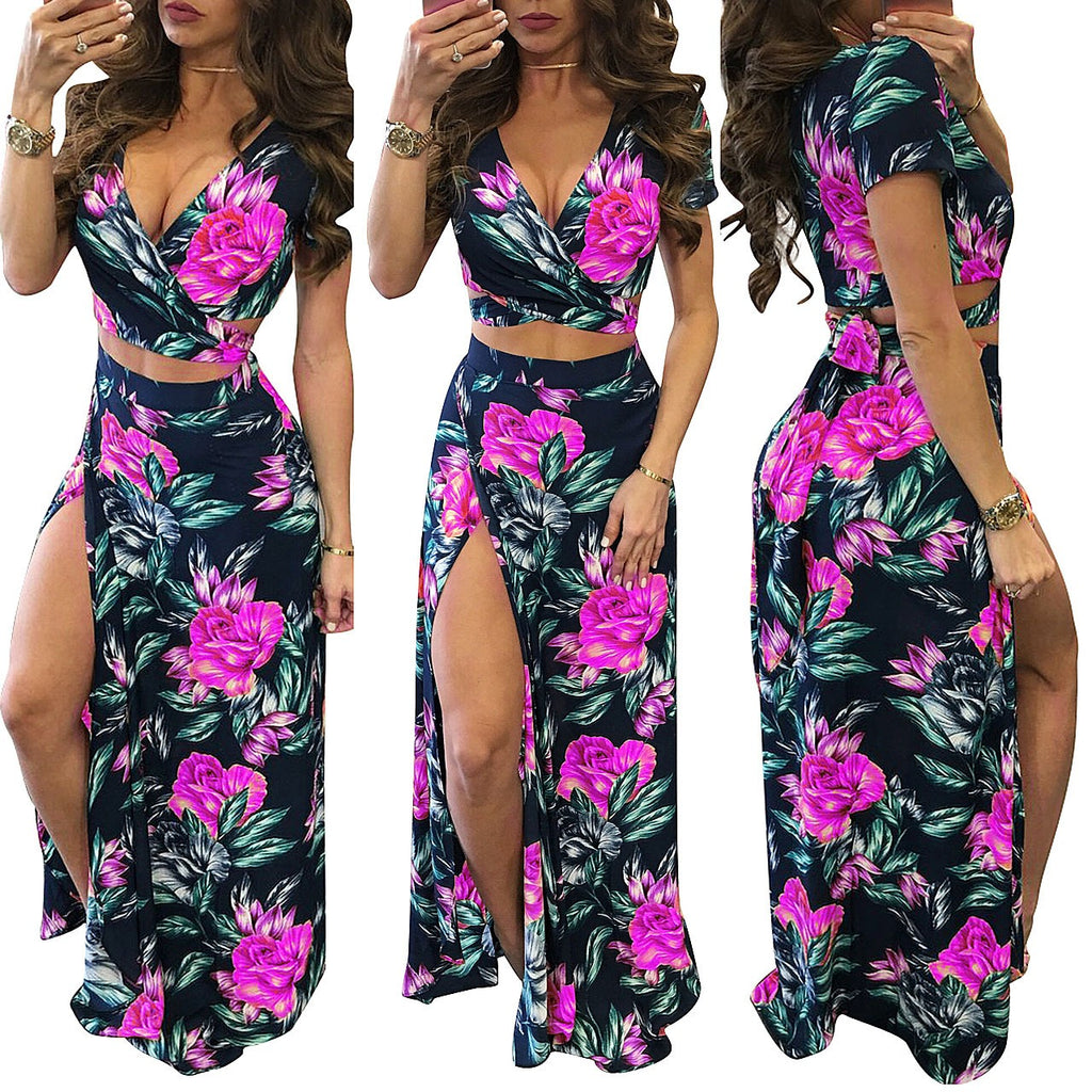 25,54 USD - Ensemble deux pièces robe fleurie classique en promotion