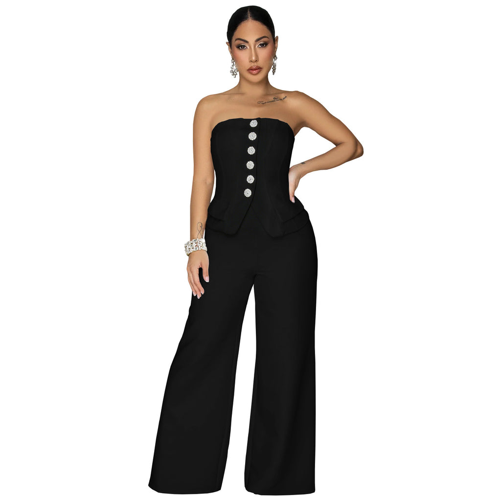 Combinaison bustier dos nu sexy à jambes larges pour femme