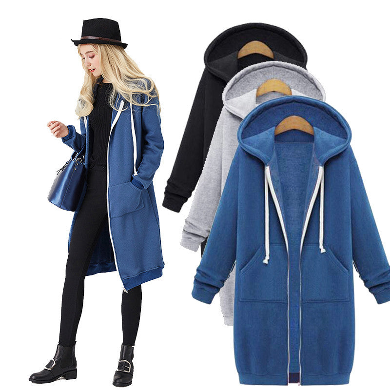 Women's Plus Size Fleece Lined Zip-Up Tunic Hoodie