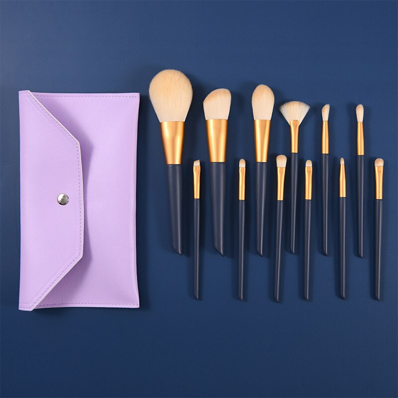 Juego de 12 brochas de maquillaje de pelo natural para base, polvos, sombra de ojos y cejas