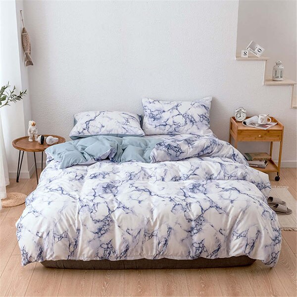15.13/41.91 USD  La parure de lit est composée d'une housse de couette imprimée à motif marbre blanc confortable (ensemble 2/3 pièces).