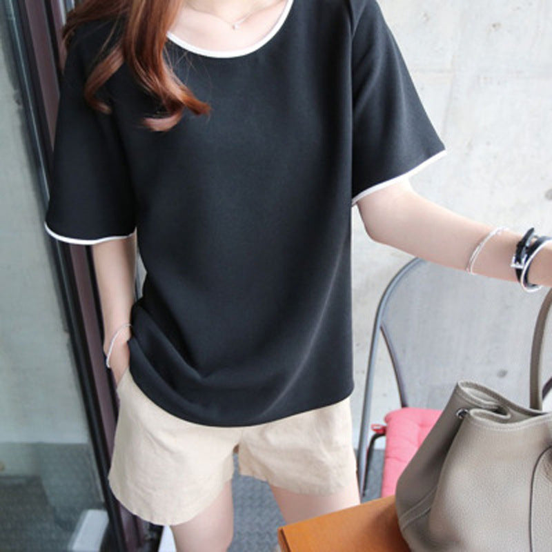 Casual Solid Color Short Sleeve T-Shirt for WomenLoose Fit Student Uniform, Basic Layering Top