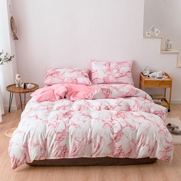 15.13/41.91 USD  La parure de lit est composée d'une housse de couette imprimée à motif marbre blanc confortable (ensemble 2/3 pièces).