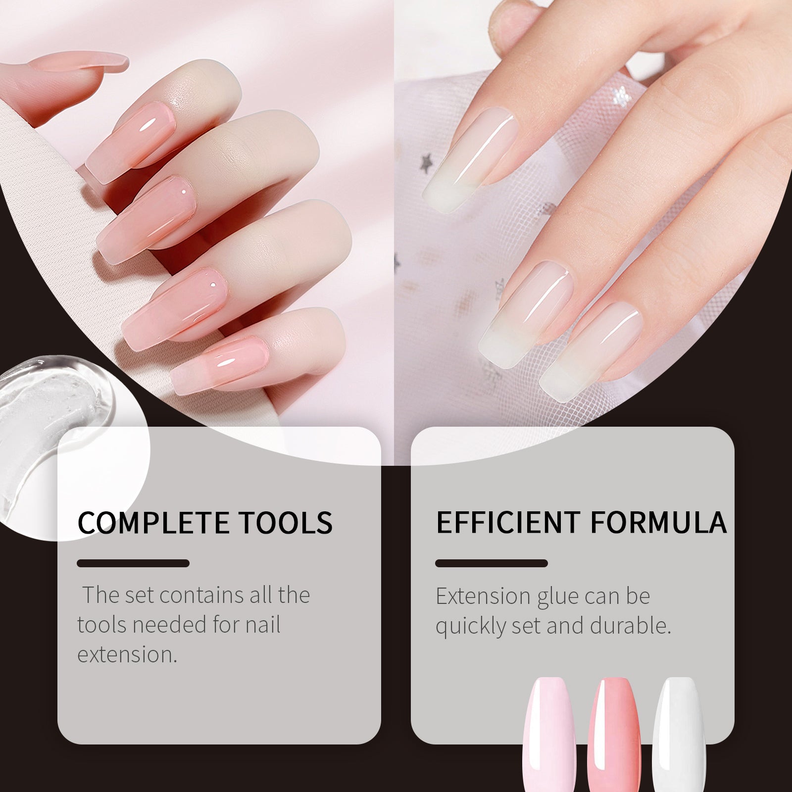 Crystal Nail Extension Kit, Nail Glue, Simple, Natural, 3D Sculpting, Tool Set