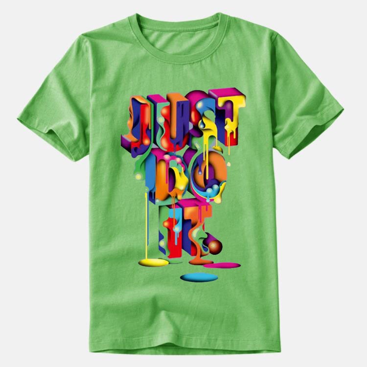 16.51 USD - "JUST DO IT" colorful round-neck printed t-shirt for men and women, meaning "fais-le."