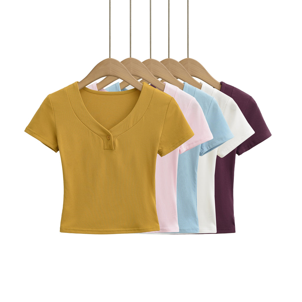 Camiseta sencilla de manga corta con botones
