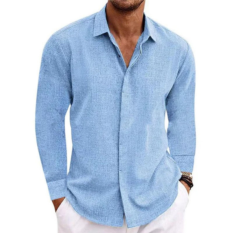 23.28 USD T-shirt à manches longues en lin pour homme, coupe ample, couleur unie, en coton et lin. Chemise oversize pour homme.