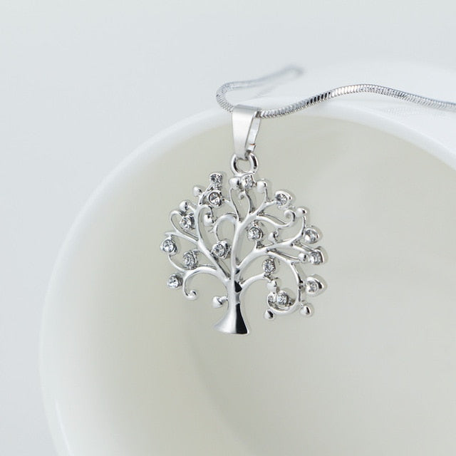 Collier pendentif Arbre de Vie, bijou femme tendance en cristal et or rose, collier tendance