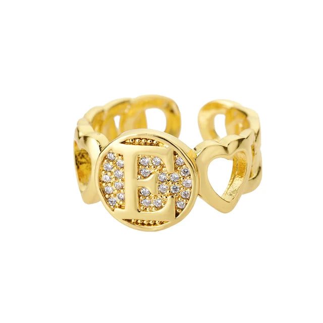 USD 7.92 - Women's Rainbow Zircon Initial Ring, Gold Stainless Steel, Adjustable, Bohemian Style. Couple Ring. Baguette Style Jewelry.