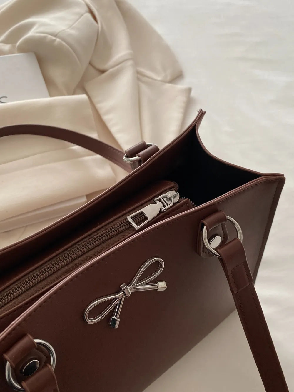 PU leather bag with bow