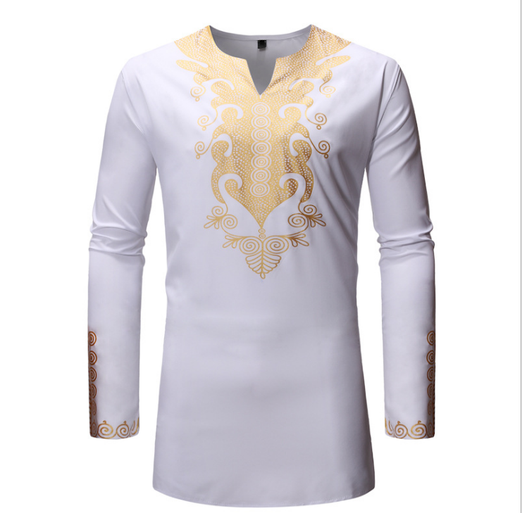 Men's long-sleeved African style shirt with bronze patterns (Ouma model)