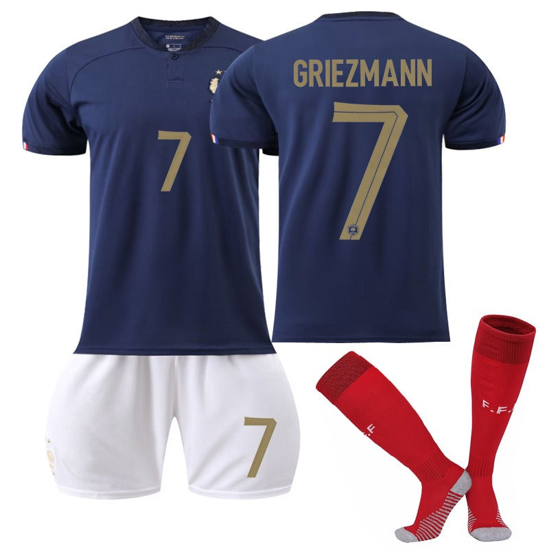 Ensemble de maillots domicile Coupe du Monde n° 10 Mbappé, 19 Benzema, 11 Dembélé, 9 Giroud