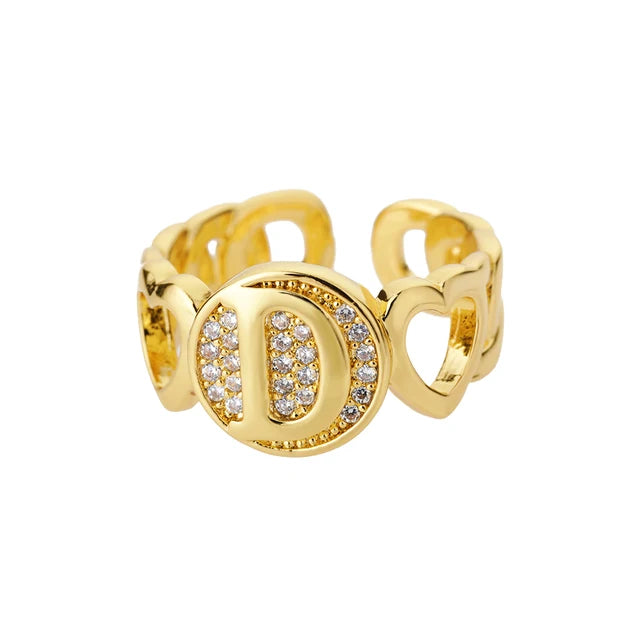 USD 7.92 - Women's Rainbow Zircon Initial Ring, Gold Stainless Steel, Adjustable, Bohemian Style. Couple Ring. Baguette Style Jewelry.