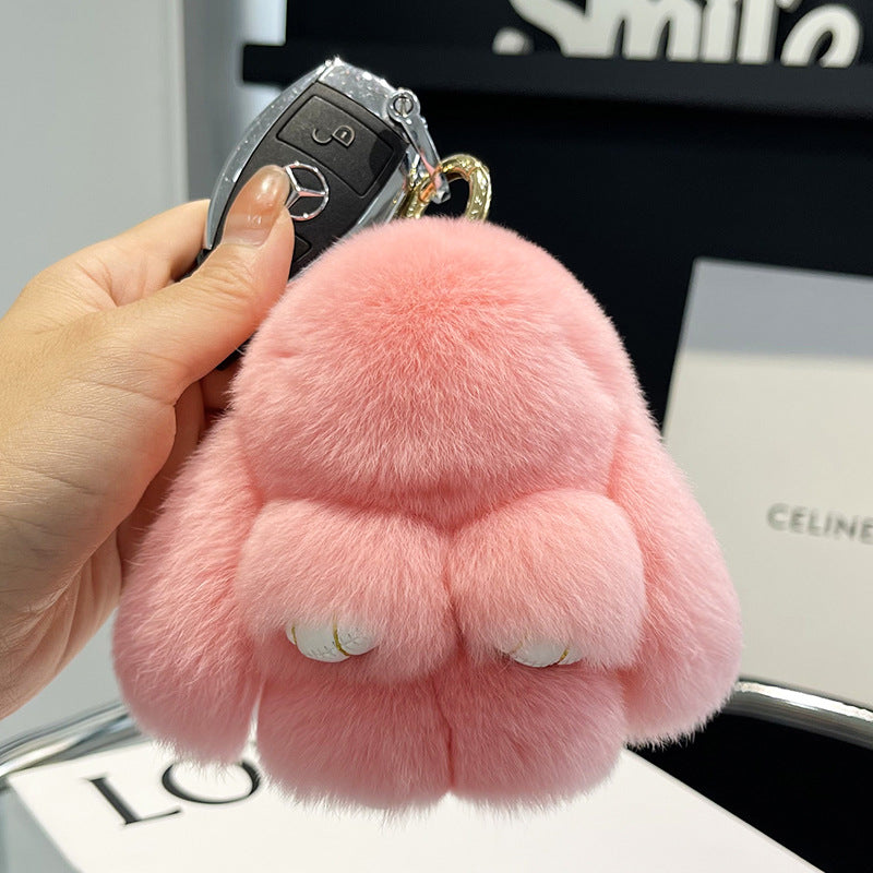 17,46 USD - Adorable lapin Rex en fourrure, porte-clés/pendentif/mini-sac en peluche, ornement lapin