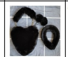 Women's Cyber Red Fashion Plush Heart-shaped Handbag, Slanted Style, with Hair Clip and Wallet.