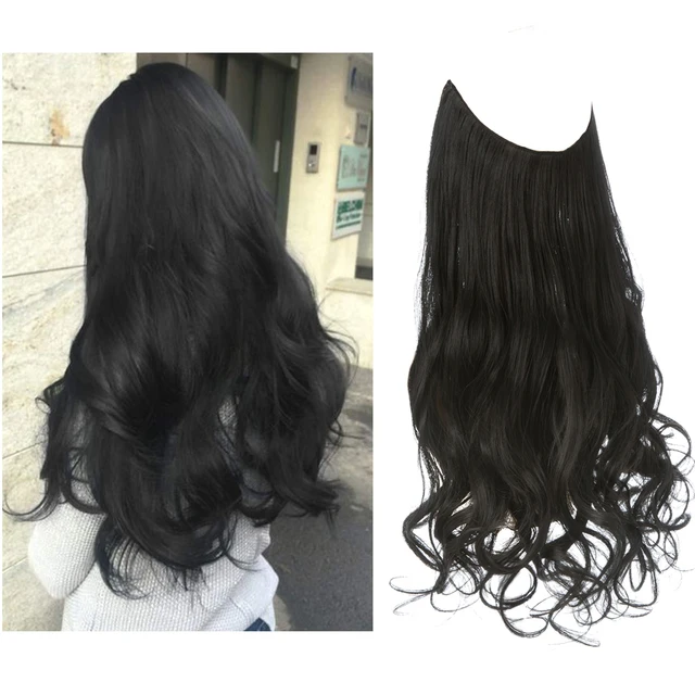 Extension capillaire monobloc pour femme offrant un volume généreux ; modèle en forme de U avec fil invisible, pour une chevelure longue, bouclée et naturelle.