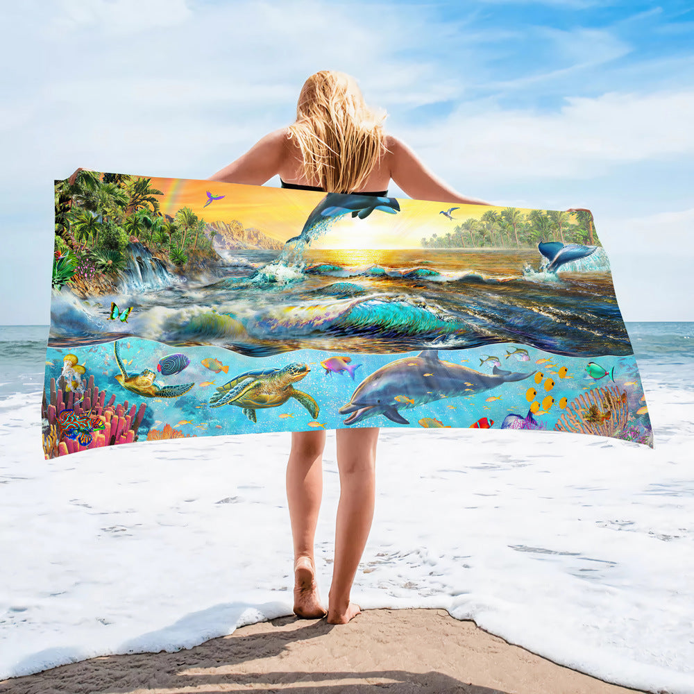 Serviette de plage en microfibre ultra-fine à motif de tortue marine – Serviette de bain double face à séchage rapide – Tapis de plage anti-sable