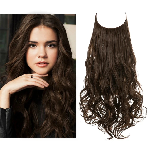 Extension capillaire monobloc pour femme offrant un volume généreux ; modèle en forme de U avec fil invisible, pour une chevelure longue, bouclée et naturelle.