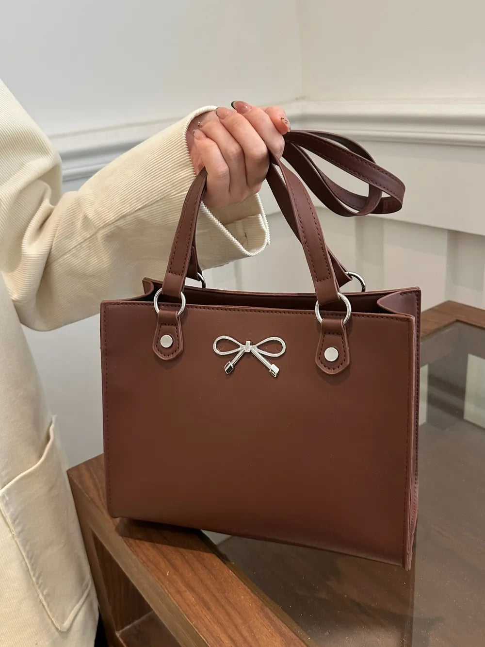 PU leather bag with bow