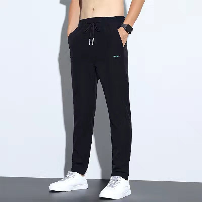 17,47 USD - Pantalon en soie glacée fine pour homme, pantalon d'affaires, pantalon décontracté, pantalon de sport tendance à jambes droites et amples