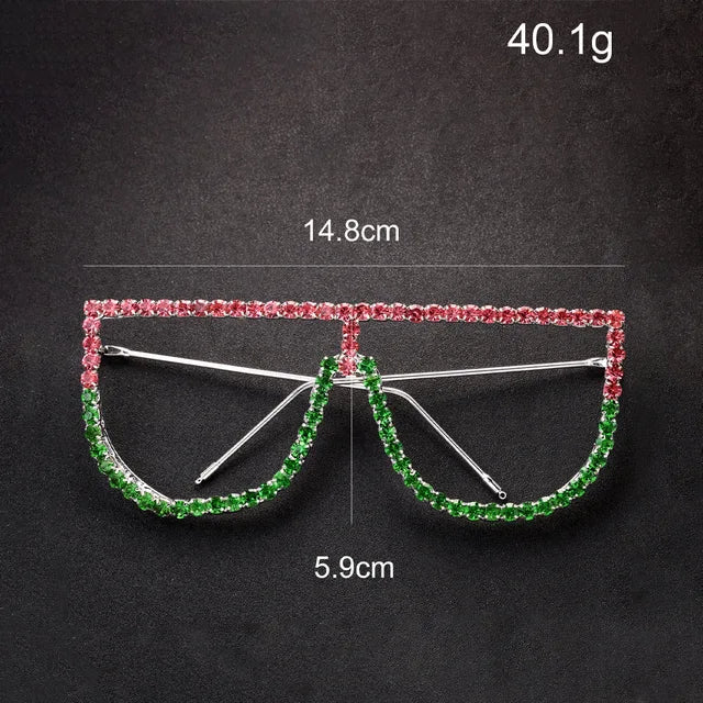 $12.34/14.88 USD Trendy Fringed Glasses, Rhinestone Embellished Rimless Frame, Fashion Accessory for Women.