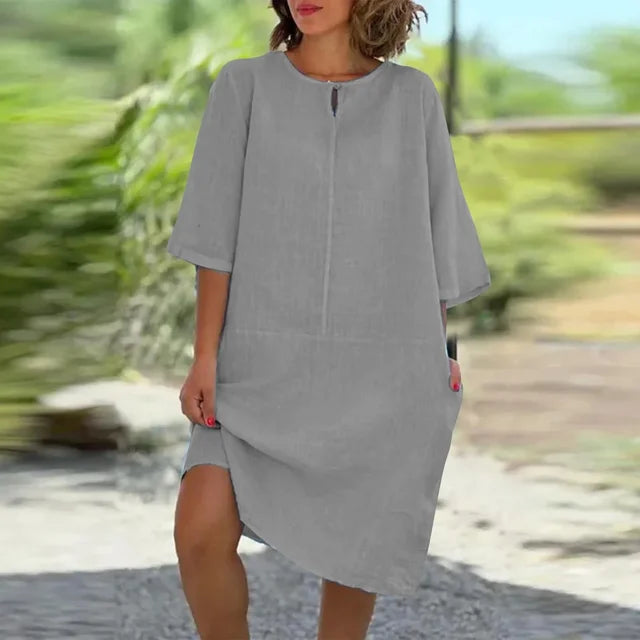 Robe d'été décontractée pour femme en mélange coton-lin – Style Y2k, vintage et streetwear – Coupe ample et confortable – Mode Harajuku
