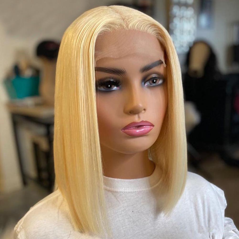 Perruque en fibre chimique avec lace frontale, modèle 613#, ligne de cheveux naturelle, couleur dorée, convient aux femmes.