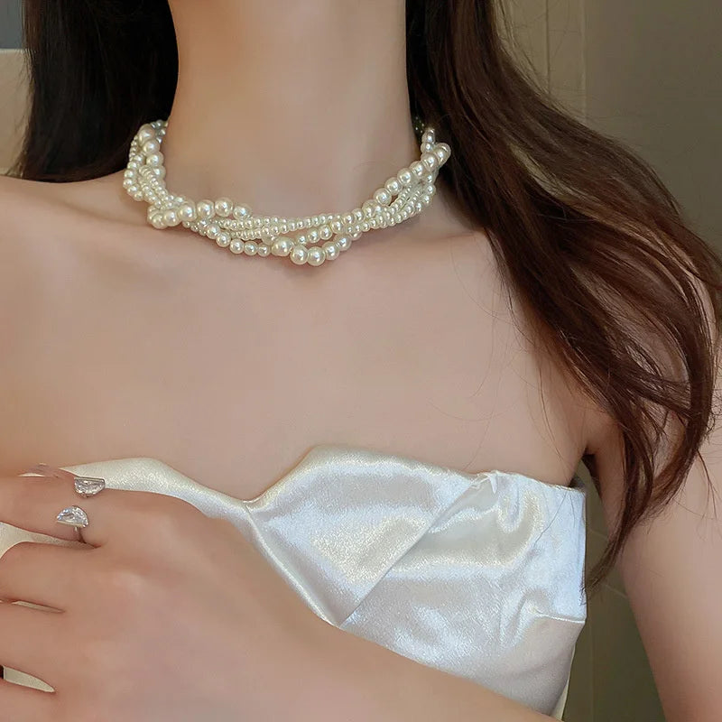 Colliers ras du cou en perles entrelacées pour femmes, colliers géométriques, bijoux de mariage et accessoires de bijoux pour la mariée