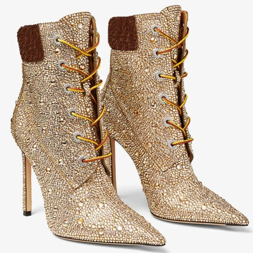 Short ankle boots with crossed straps, dégradé colors, "Water Diamond" style, sexy and daring, perfect for parties and special occasions. Sizes 35 to 41.