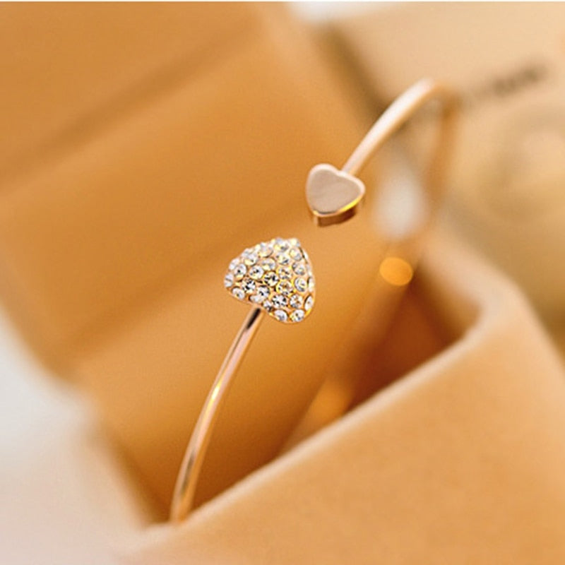 $7.22 - Adjustable Crystal Double Heart Knot Cuff Bracelet for Women, Bilezik Jewelry Gift Mujer Pulseras