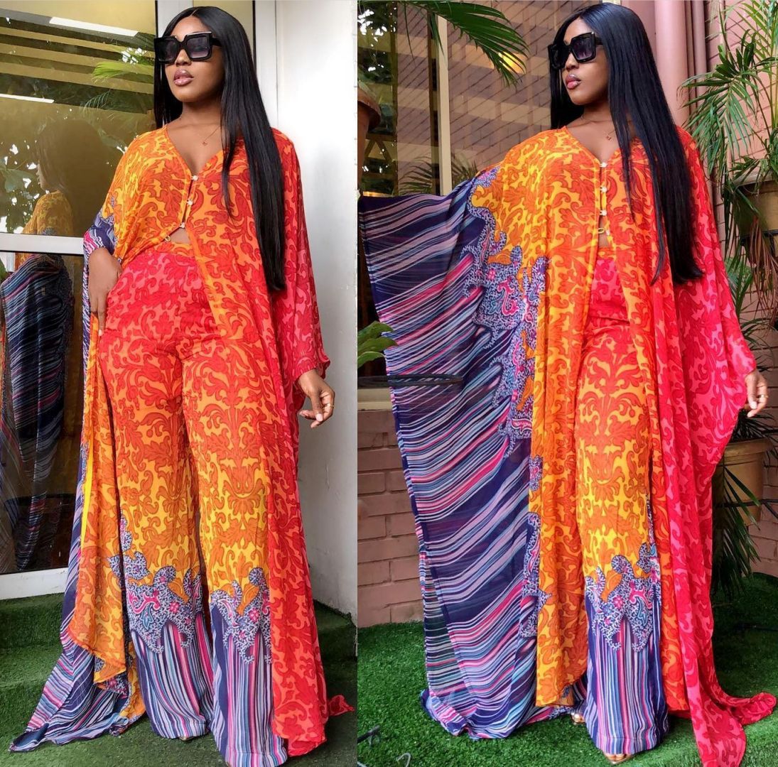 Ensemble deux pièces : cardigan en mousseline et pantalon ample (style robe africaine)