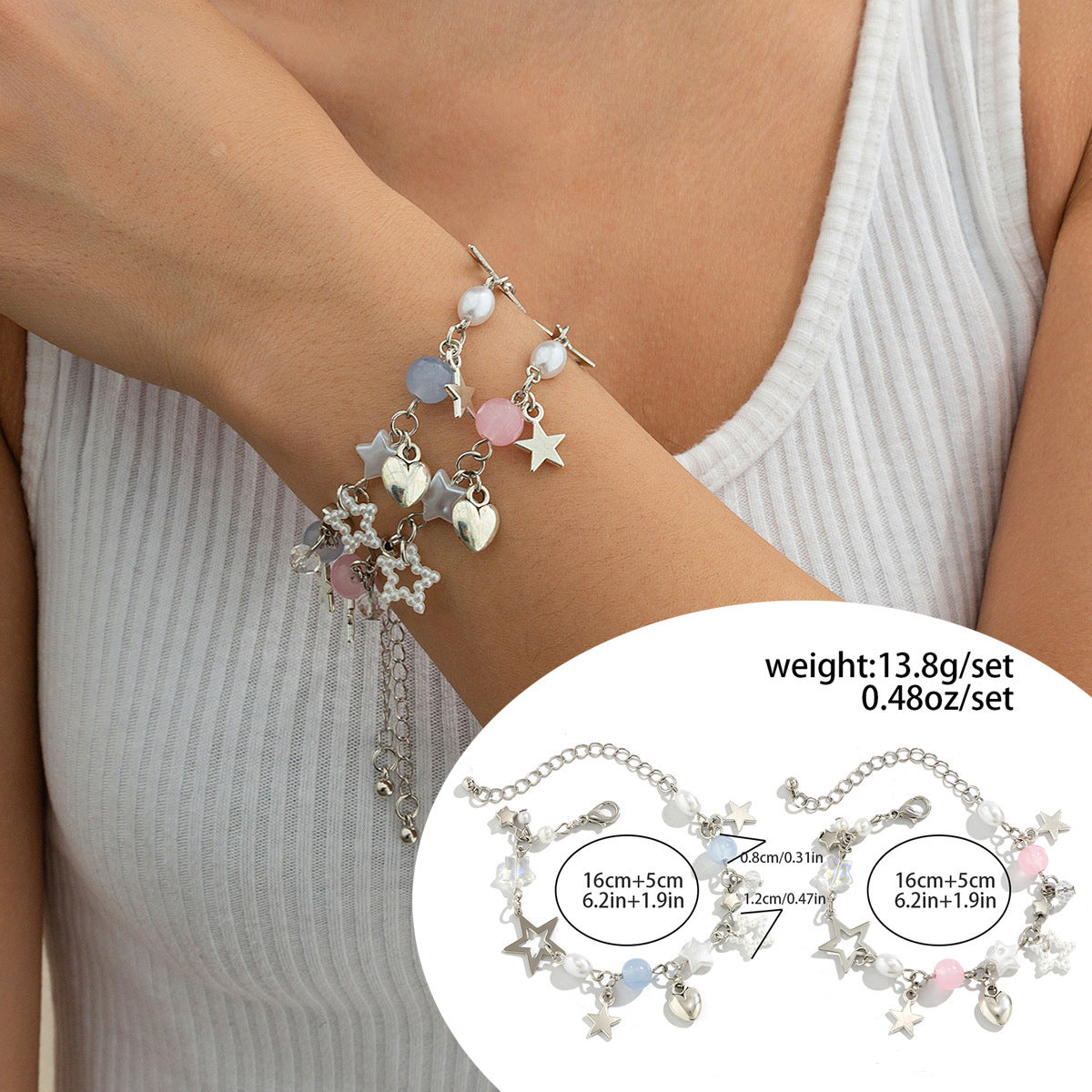 $8.14/9.30 USD - Simple and Versatile Magnetic Heart Tassel Star Pendant Bracelet
