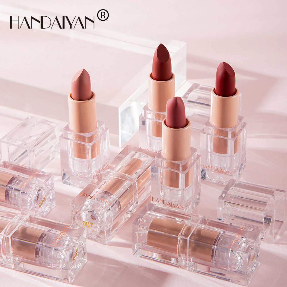HANDAIYAN Lápiz labial mate Little Ice Cube, 12 tonos. Este lápiz labial no se desvanece fácilmente. Tono nude, efecto pastoso, color polvo.