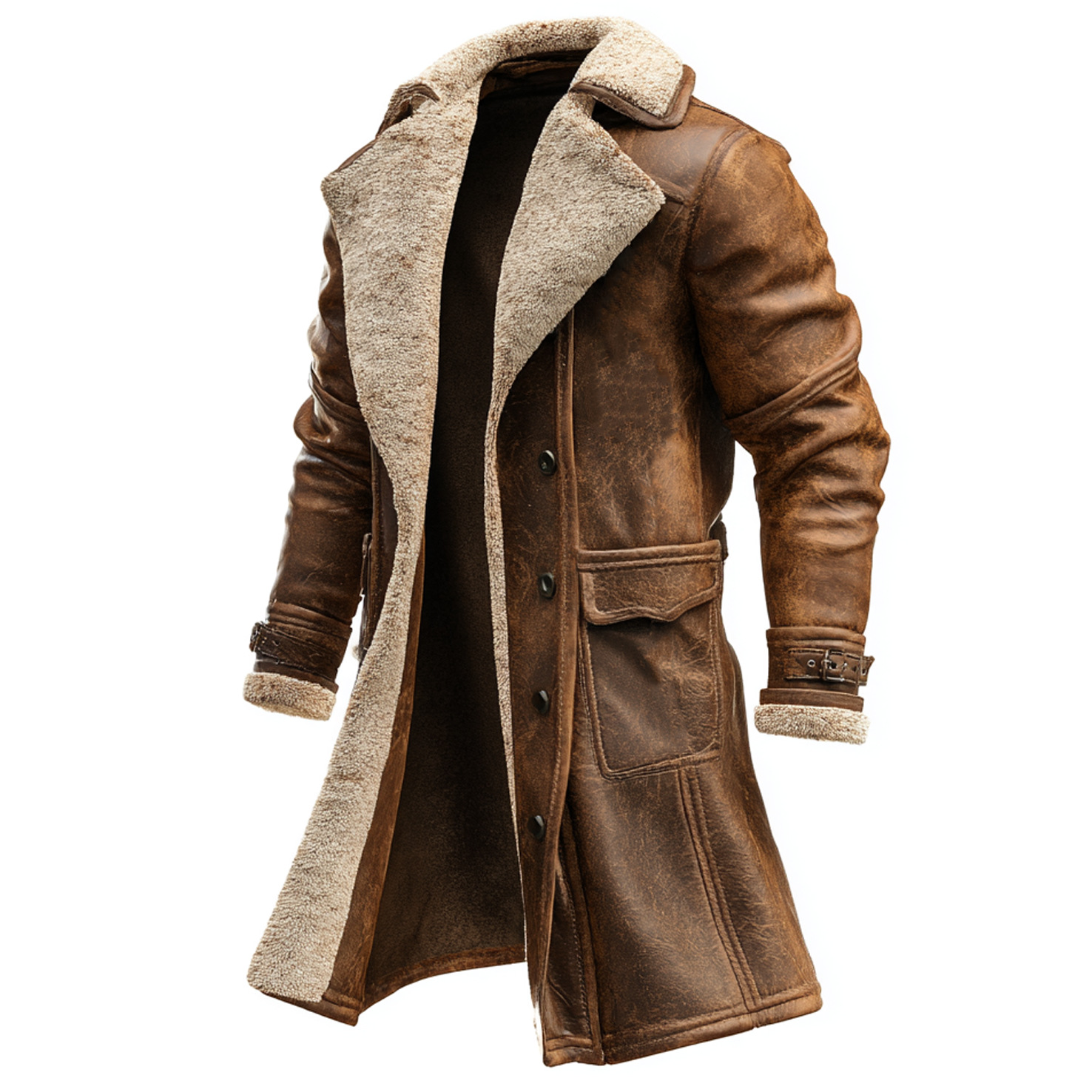 Manteau vintage en daim marron pour homme, veste longue automne/hiver