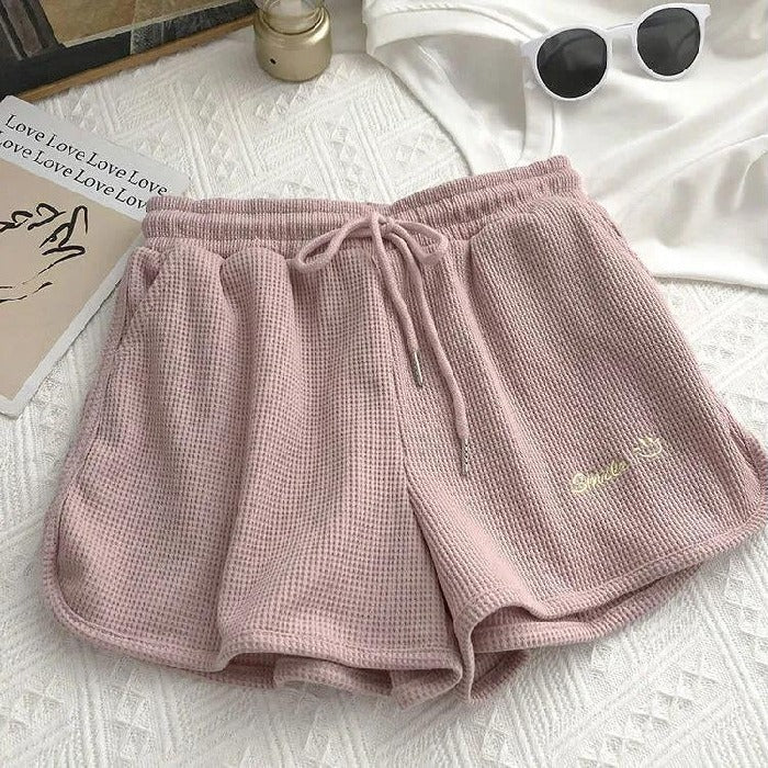 $17.35 - Women's Waffle Knit Sweat Shorts, Summer Casual Loose High Waist Lounge Wide Leg Short Shorts Outerwear
