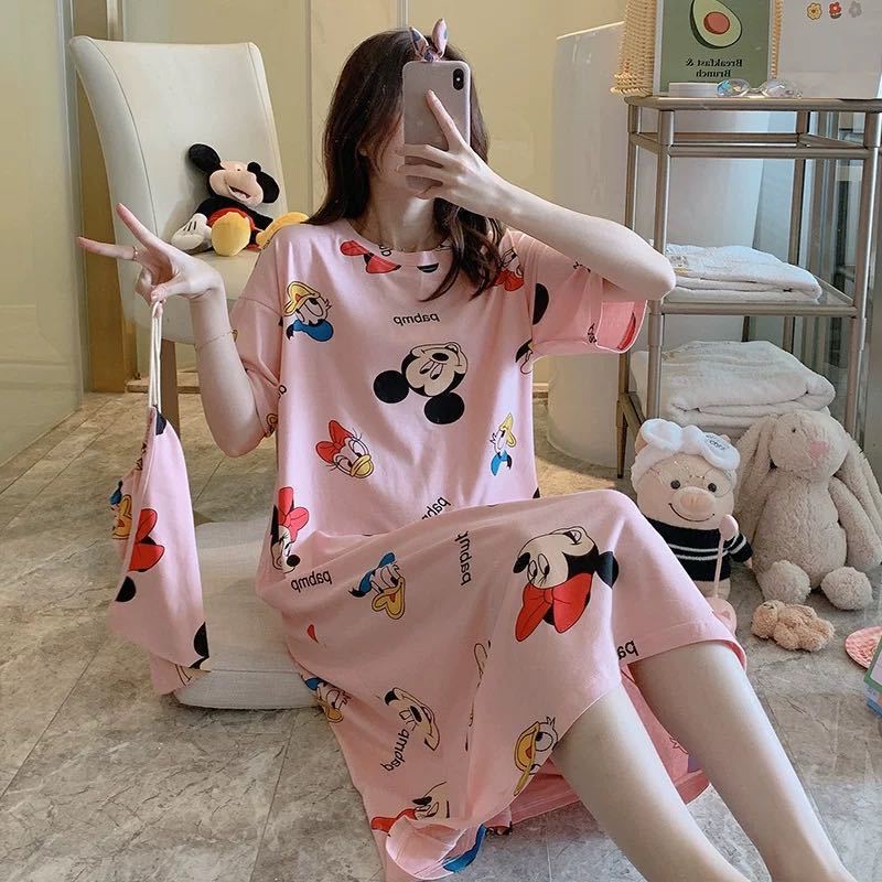 $12.80 - Women's Summer Pajamas, Short-Sleeve Nightgown, Ideal Homewear for Students, Cute Plus Size