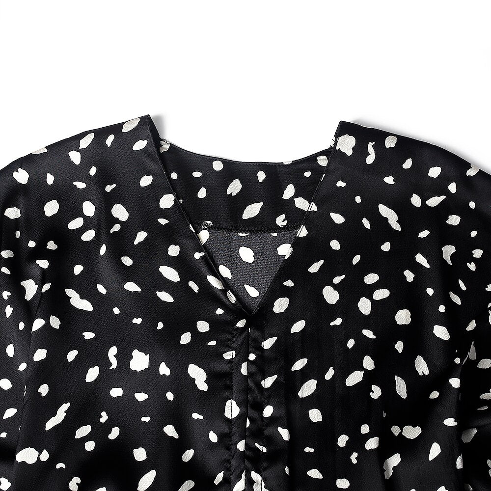 Autumn Irregular Waist Leopard Pattern V-Neck Loose Drawstring Dress African Plus Size Women's Clothing