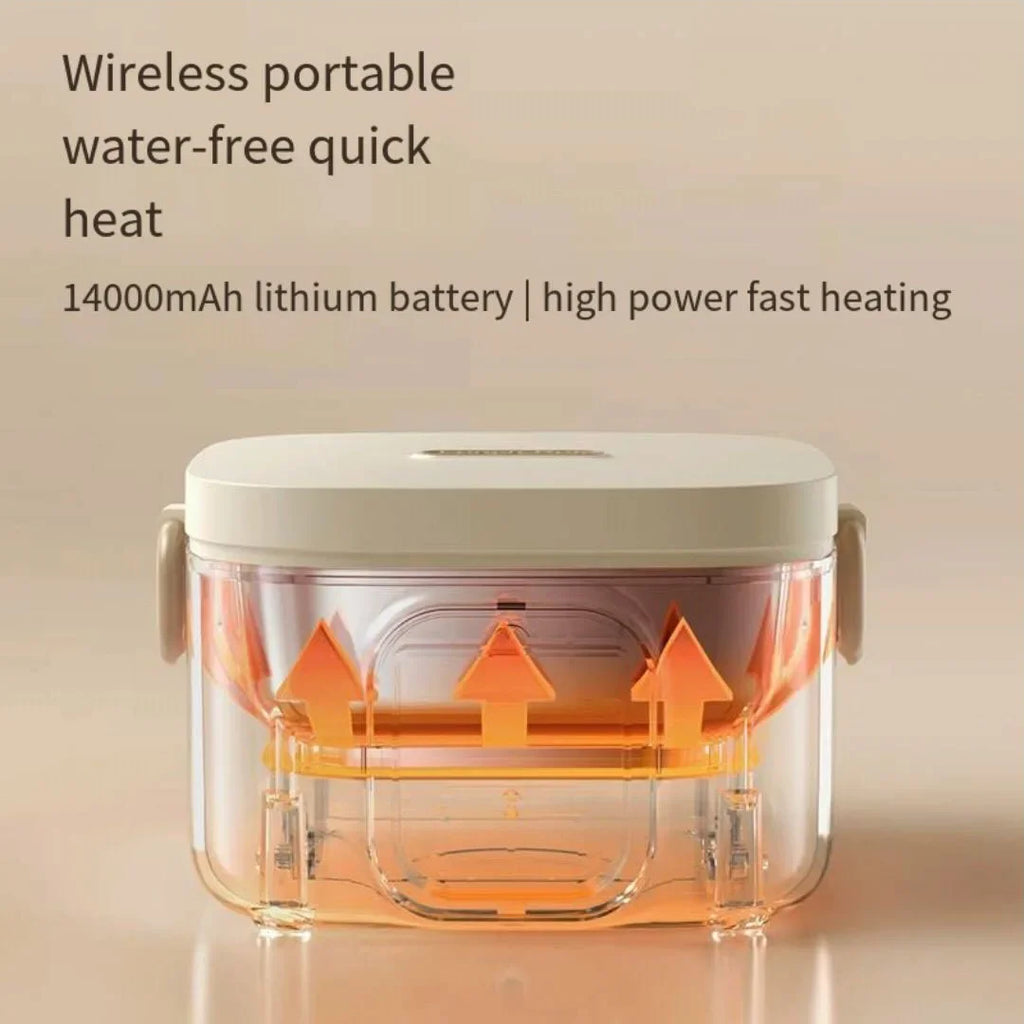 Wireless and waterless portable heating lunch box, small capacity, ideal for babies and camping trips. LCD screen. Rechargeable electric lunch box.