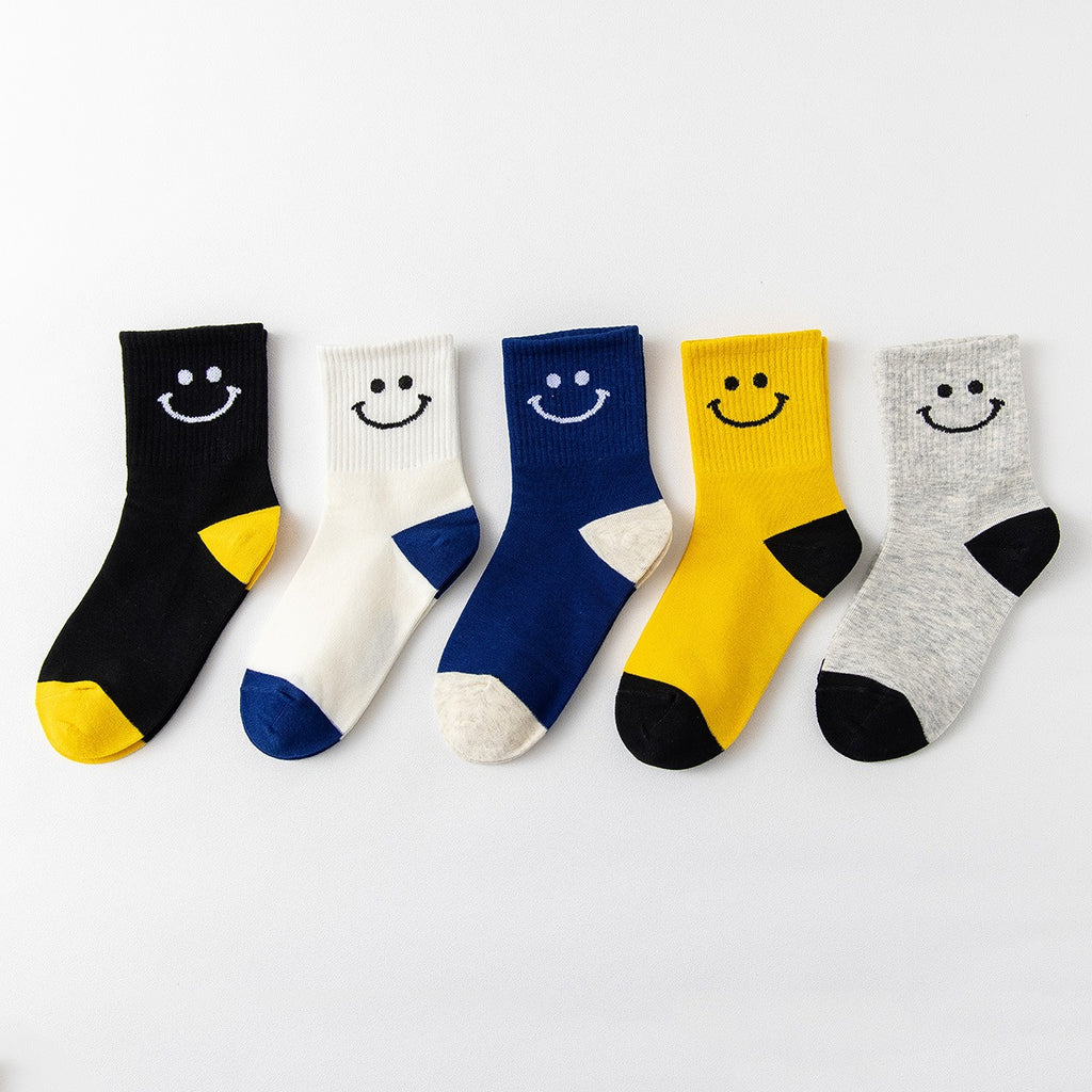 17.46 USD Chaussettes enfant automne-hiver en coton mi-hautes, motif visages souriants, pour enfants de 1 à 15 ans.